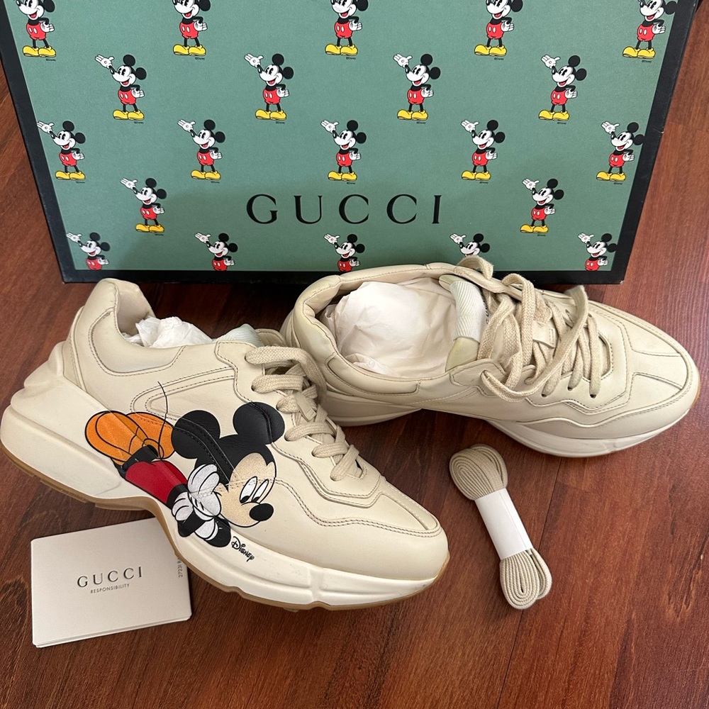 Gucci women Cream Sneakers with Mickey Mouse Design